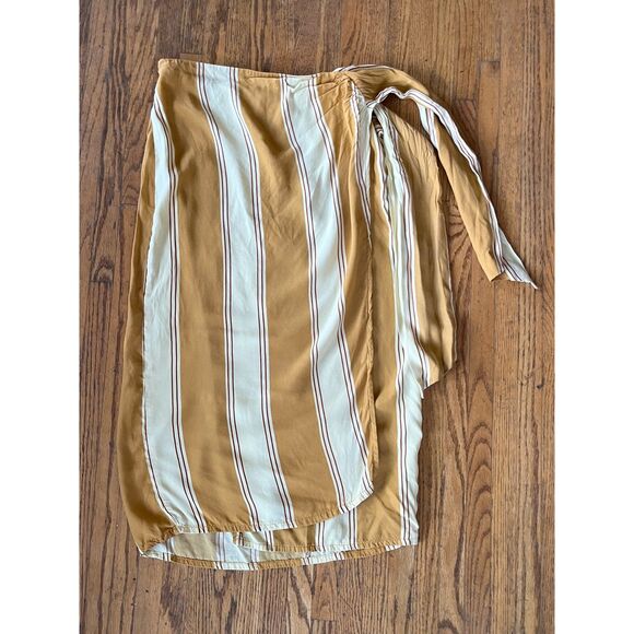 FAITHFULL THE BRAND Brown White Stripe Wrap Silk Midi Skirt   Women's Size 4 - Picture 3 of 8